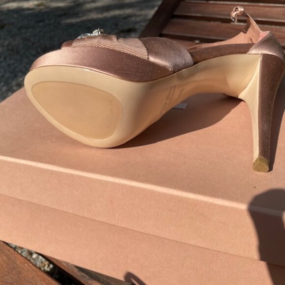 Miu Miu Nude Satin Heels with Crystal Embellishment, Size 6.5 - Picture 8 of 13